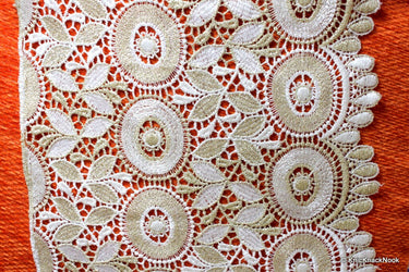 Off White And Gold Embroidery Crochet Cotton Lace Trim, Approx. 23 cm - 140316L101